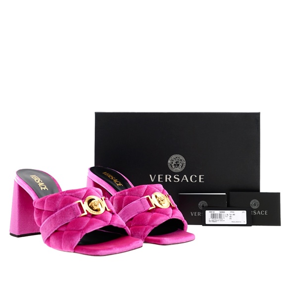 Versace Medusa Quilted Velvet Mules Sandals Size 40 / 10US New - Picture 7 of 10